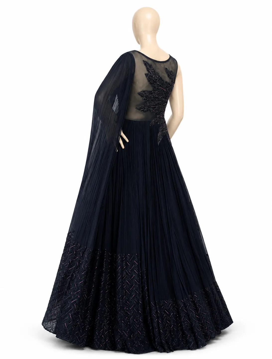 Women’s Navy Blue Embellished Sleeveless Gown with Dupatta view 2